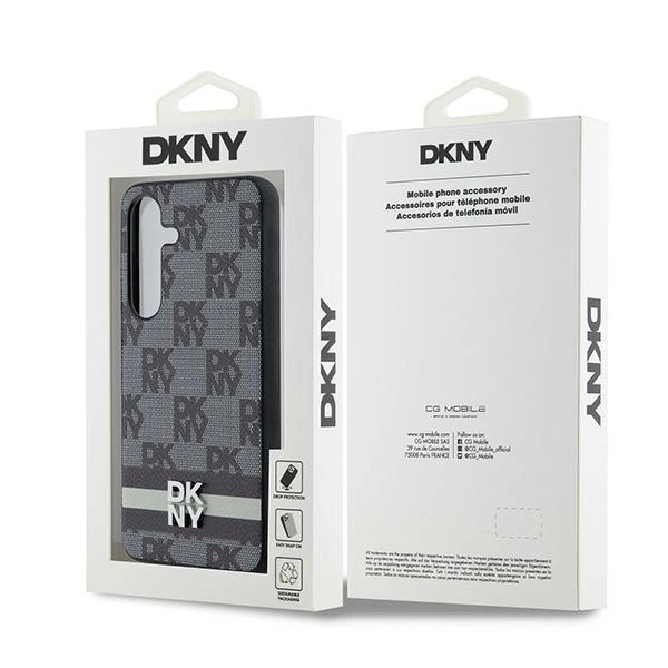 DKNY Leather Checkered Mono Pattern & Printed Stripes Case for Samsung Galaxy S24 - Blackeng