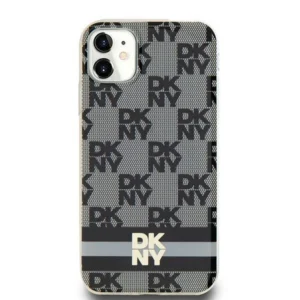 DKNY IML Checkered Mono Pattern & Printed Stripes MagSafe Case for iPhone 11 / Xr - Blackeng