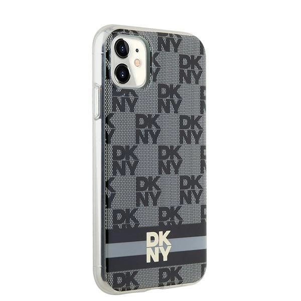 DKNY IML Checkered Mono Pattern & Printed Stripes MagSafe Case for iPhone 11 / Xr - Blackeng