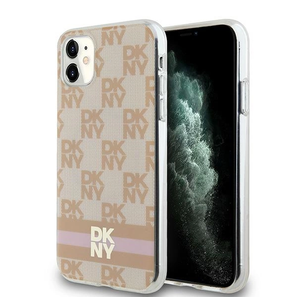 DKNY IML Checkered Mono Pattern & Printed Stripes MagSafe case for iPhone 11 / Xr - pinkeng