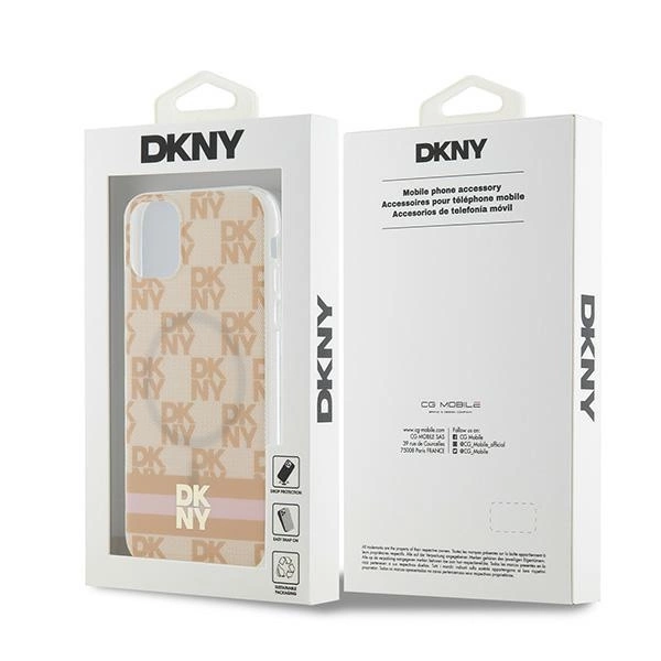 DKNY IML Checkered Mono Pattern & Printed Stripes MagSafe case for iPhone 11 / Xr - pinkeng