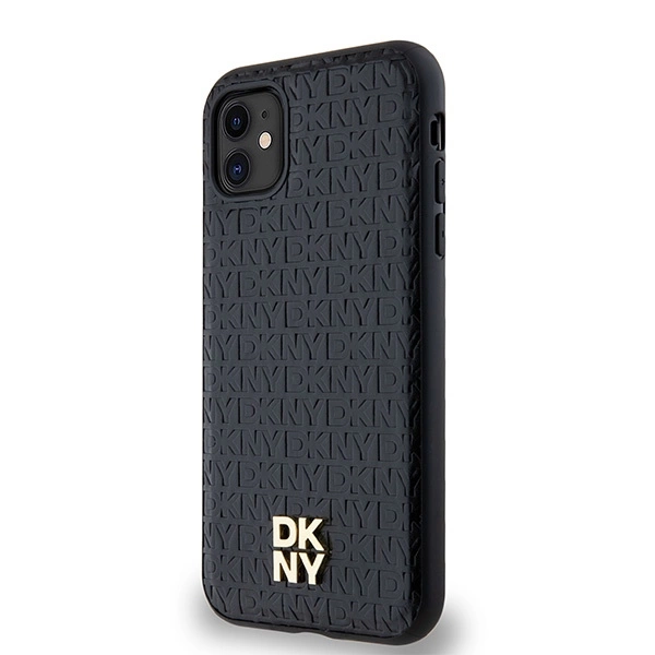 DKNY Leather Monogram Pattern Metal Logo MagSafe Case for iPhone 11 / Xr - Blackeng