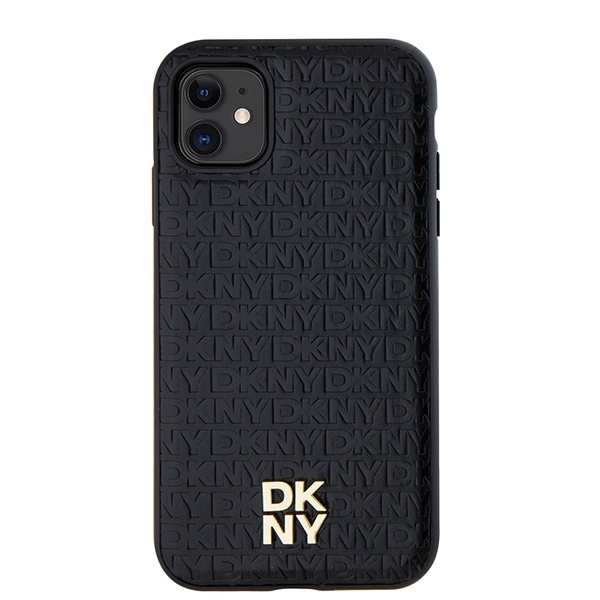 DKNY Leather Monogram Pattern Metal Logo MagSafe Case for iPhone 11 / Xr - Blackeng