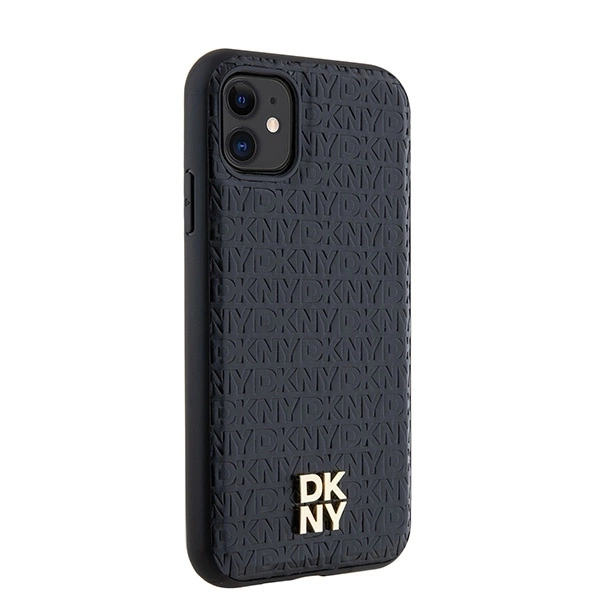 DKNY Leather Monogram Pattern Metal Logo MagSafe Case for iPhone 11 / Xr - Blackeng