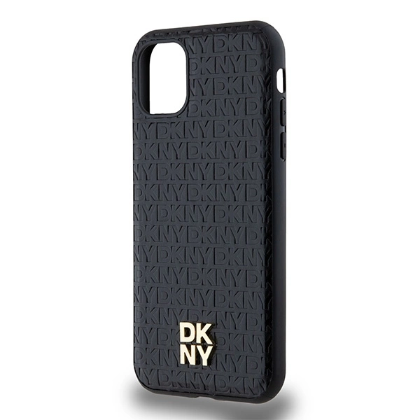 DKNY Leather Monogram Pattern Metal Logo MagSafe Case for iPhone 11 / Xr - Blackeng