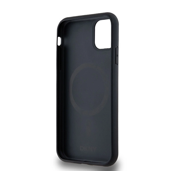 DKNY Leather Monogram Pattern Metal Logo MagSafe Case for iPhone 11 / Xr - Blackeng