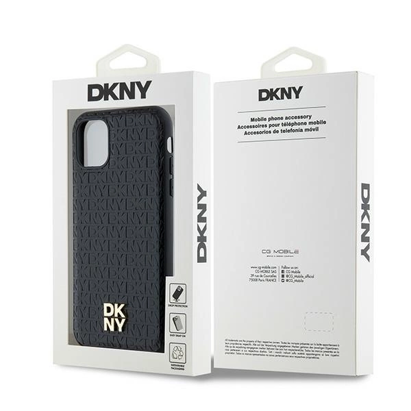 DKNY Leather Monogram Pattern Metal Logo MagSafe Case for iPhone 11 / Xr - Blackeng