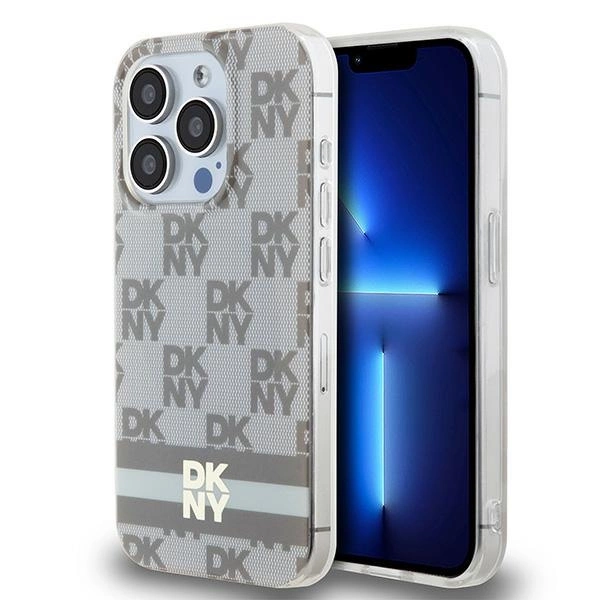 DKNY IML Checkered Mono Pattern & Printed Stripes MagSafe case for iPhone 13 Pro Max - beigeeng