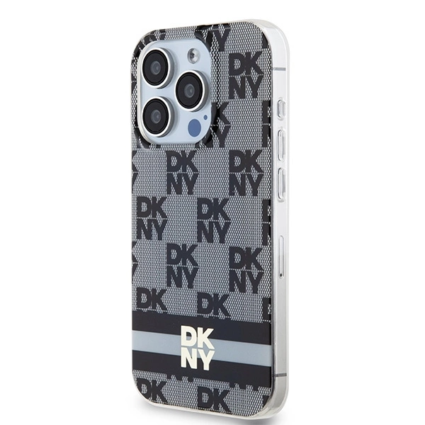 DKNY IML Checkered Mono Pattern & Printed Stripes MagSafe Case for iPhone 13 Pro Max - Blackeng