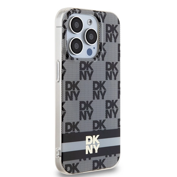 DKNY IML Checkered Mono Pattern & Printed Stripes MagSafe Case for iPhone 13 Pro Max - Blackeng