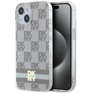 DKNY IML Checkered Mono Pattern & Printed Stripes MagSafe case for iPhone 15 / 14 / 13 - beigeeng