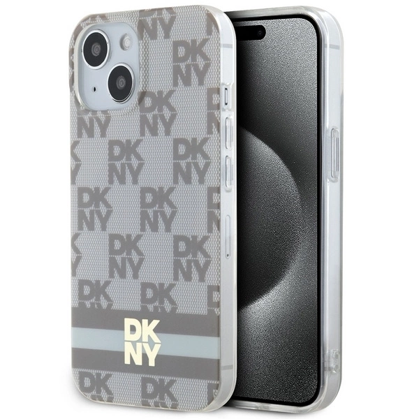 DKNY IML Checkered Mono Pattern & Printed Stripes MagSafe case for iPhone 15 / 14 / 13 - beigeeng