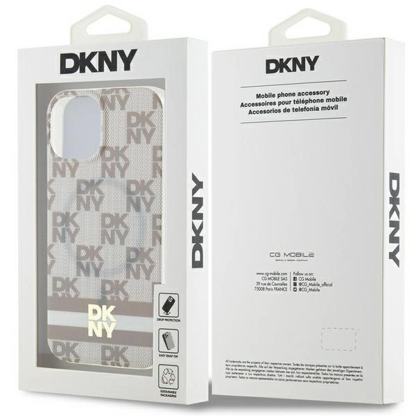 DKNY IML Checkered Mono Pattern & Printed Stripes MagSafe case for iPhone 15 / 14 / 13 - beigeeng