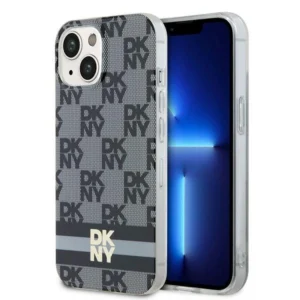 DKNY IML Checkered Mono Pattern & Printed Stripes MagSafe Case for iPhone 15/14/13 - Blackeng
