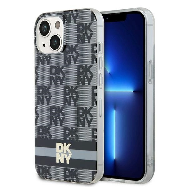 DKNY IML Checkered Mono Pattern & Printed Stripes MagSafe Case for iPhone 15/14/13 - Blackeng
