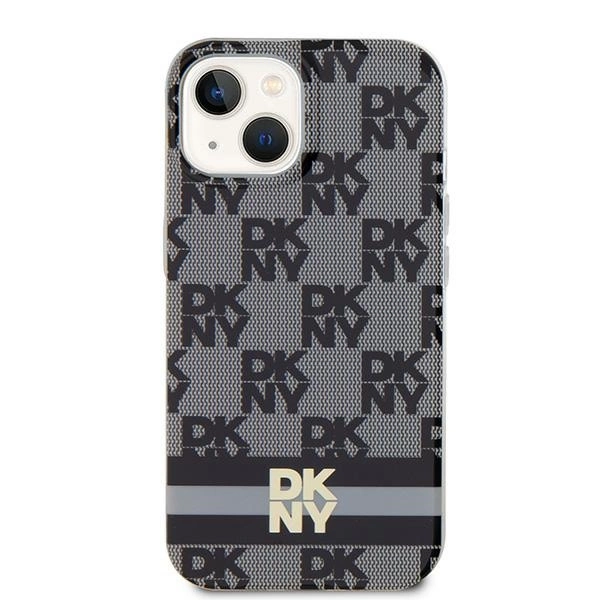 DKNY IML Checkered Mono Pattern & Printed Stripes MagSafe Case for iPhone 15/14/13 - Blackeng