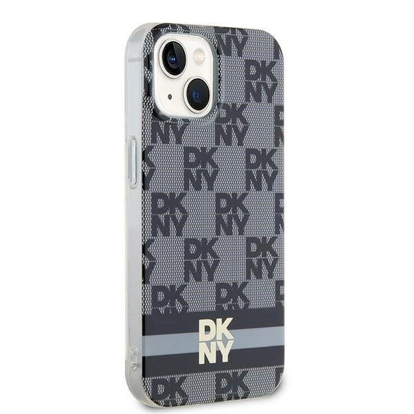 DKNY IML Checkered Mono Pattern & Printed Stripes MagSafe Case for iPhone 15/14/13 - Blackeng