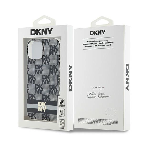 DKNY IML Checkered Mono Pattern & Printed Stripes MagSafe Case for iPhone 15/14/13 - Blackeng
