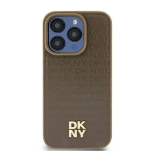 DKNY Leather Pattern Metal Logo MagSafe case for iPhone 15 / 14 / 13 - browneng