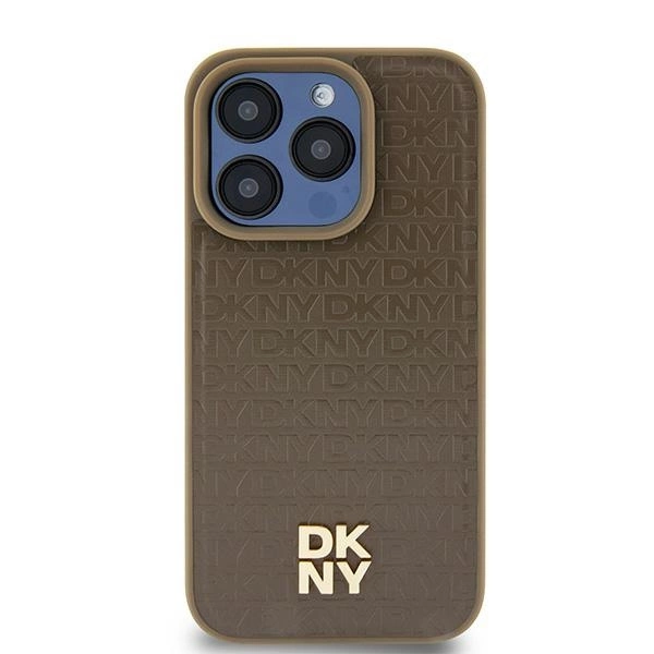 DKNY Leather Pattern Metal Logo MagSafe case for iPhone 15 / 14 / 13 - browneng