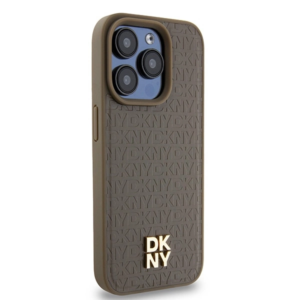 DKNY Leather Pattern Metal Logo MagSafe case for iPhone 14 Pro Max - browneng