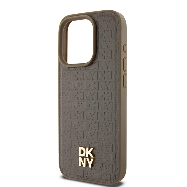 DKNY Leather Pattern Metal Logo MagSafe case for iPhone 14 Pro Max - browneng