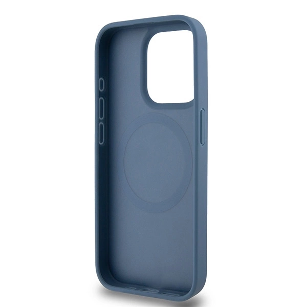 DKNY Leather Monogram Pattern Metal Logo MagSafe Case for iPhone 15 Pro - Blueeng