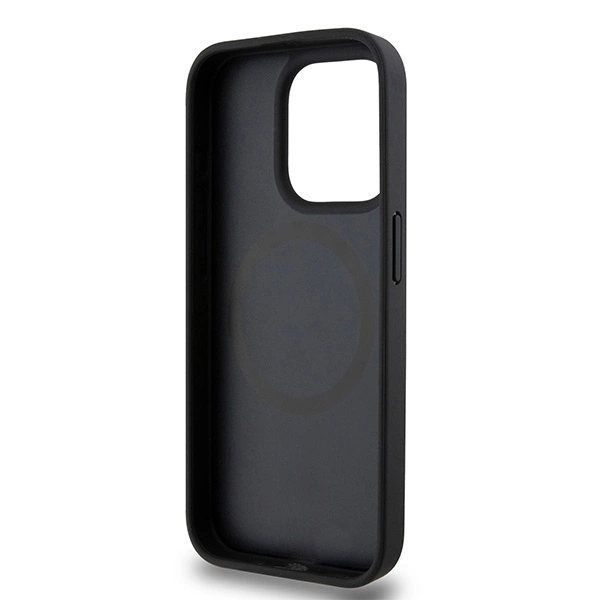 DKNY Leather Monogram Pattern Metal Logo MagSafe Case for iPhone 15 Pro - Blackeng