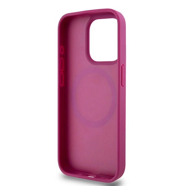 DKNY Leather Monogram Pattern Metal Logo MagSafe Case for iPhone 15 Pro - Pinkeng