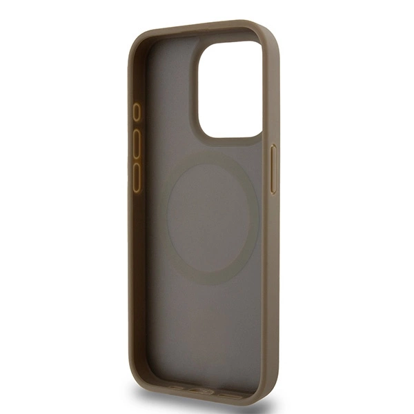DKNY Leather Monogram Pattern Metal Logo MagSafe Case for iPhone 15 Pro - Browneng