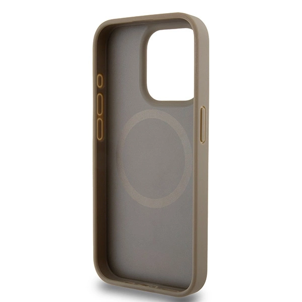 DKNY Leather Printed Pattern Metal Logo MagSafe Case for iPhone 15 Pro - Browneng