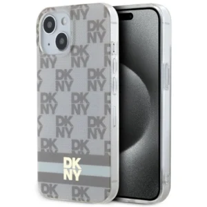 DKNY IML Checkered Mono Pattern & Printed Stripes MagSafe Case for iPhone 15 Plus / 14 Plus - Beigeeng
