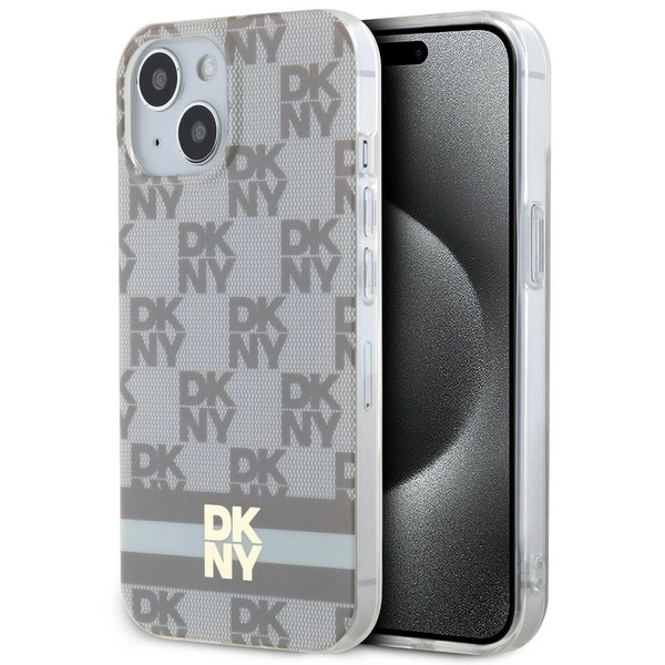 DKNY IML Checkered Mono Pattern & Printed Stripes MagSafe Case for iPhone 15 Plus / 14 Plus - Beigeeng