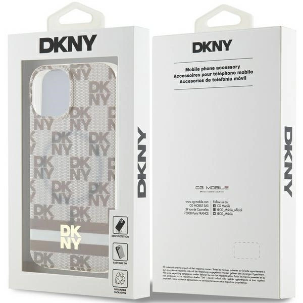 DKNY IML Checkered Mono Pattern & Printed Stripes MagSafe Case for iPhone 15 Plus / 14 Plus - Beigeeng