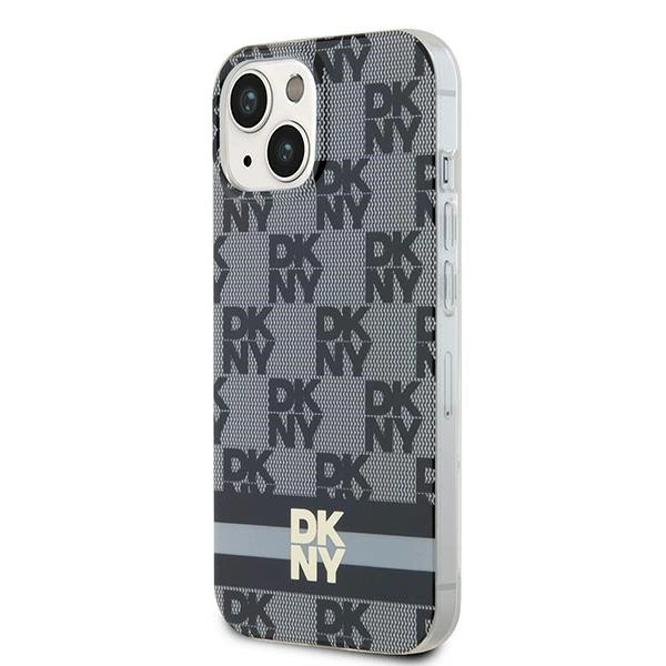 DKNY IML Checkered Mono Pattern & Printed Stripes MagSafe Case for iPhone 15 Plus / 14 Plus - Blackeng