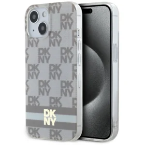 DKNY IML Checkered Mono Pattern & Printed Stripes MagSafe case for iPhone 15 / 14 / 13 - beigeeng