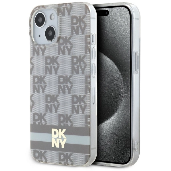 DKNY IML Checkered Mono Pattern & Printed Stripes MagSafe case for iPhone 15 / 14 / 13 - beigeeng