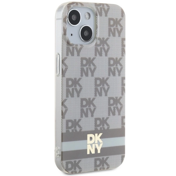 DKNY IML Checkered Mono Pattern & Printed Stripes MagSafe case for iPhone 15 / 14 / 13 - beigeeng