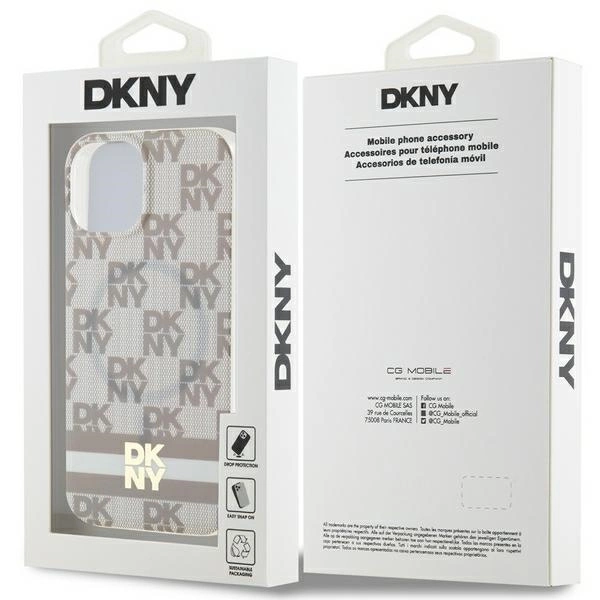 DKNY IML Checkered Mono Pattern & Printed Stripes MagSafe case for iPhone 15 / 14 / 13 - beigeeng