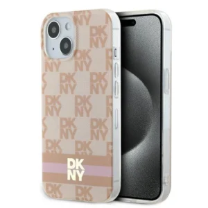 DKNY IML Checkered Mono Pattern & Printed Stripes MagSafe case for iPhone 15 / 14 / 13 - pinkeng