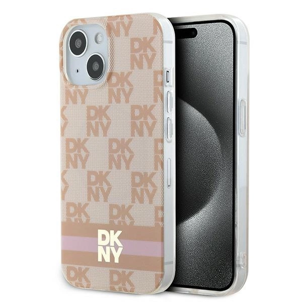 DKNY IML Checkered Mono Pattern & Printed Stripes MagSafe case for iPhone 15 / 14 / 13 - pinkeng
