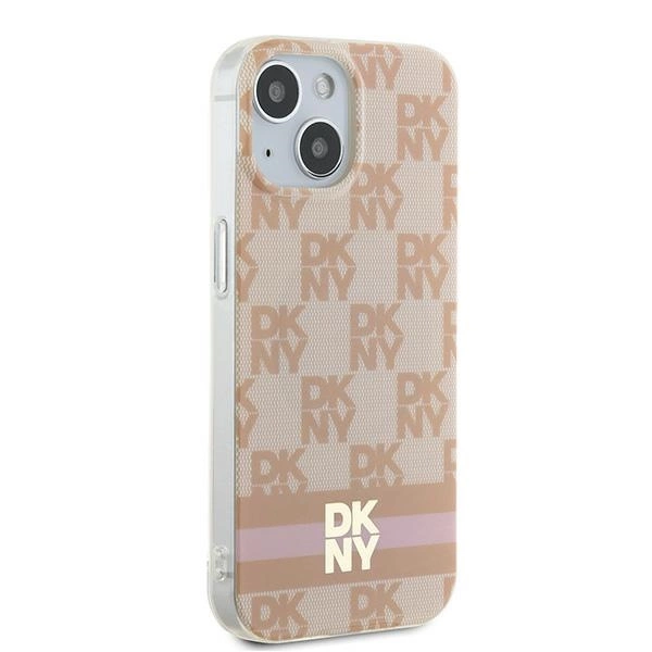 DKNY IML Checkered Mono Pattern & Printed Stripes MagSafe case for iPhone 15 / 14 / 13 - pinkeng