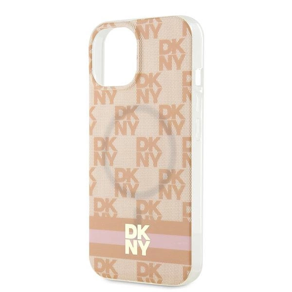 DKNY IML Checkered Mono Pattern & Printed Stripes MagSafe case for iPhone 15 / 14 / 13 - pinkeng