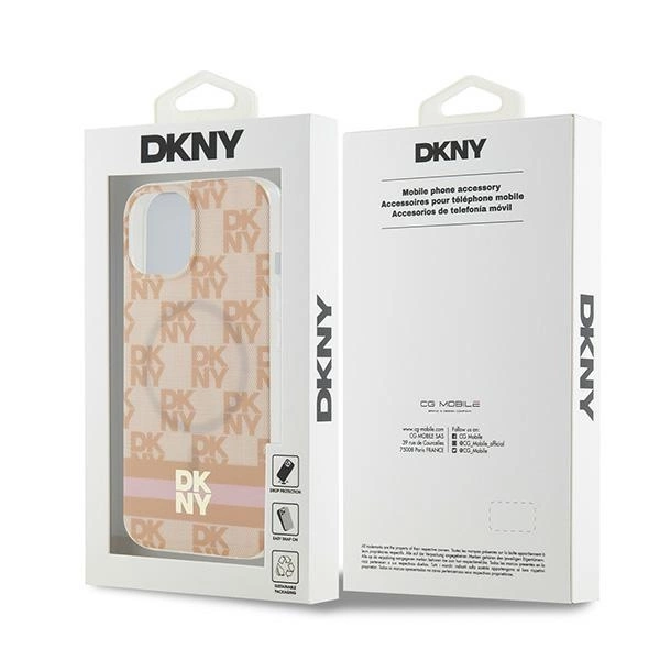 DKNY IML Checkered Mono Pattern & Printed Stripes MagSafe case for iPhone 15 / 14 / 13 - pinkeng