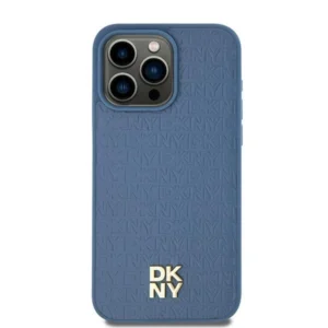 DKNY Leather Pattern Metal Logo MagSafe Case for iPhone 15/14/13 - Blueeng