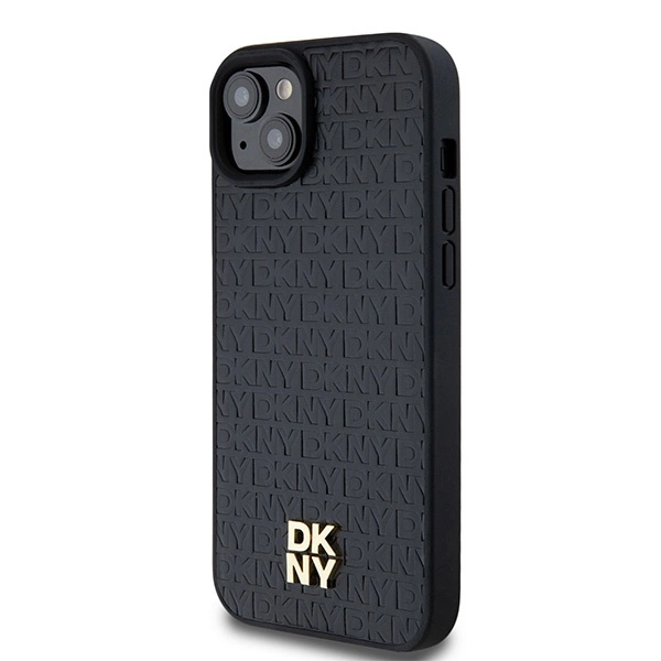 DKNY Leather Pattern Metal Logo MagSafe Case for iPhone 15/14/13 - Blackeng