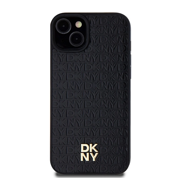 DKNY Leather Pattern Metal Logo MagSafe Case for iPhone 15/14/13 - Blackeng