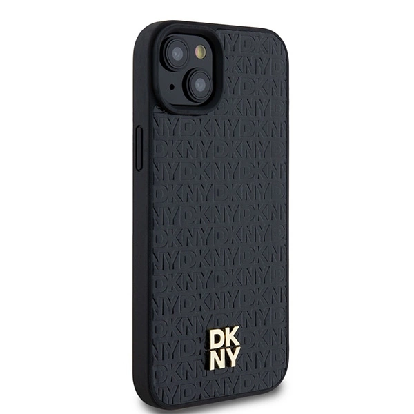 DKNY Leather Pattern Metal Logo MagSafe Case for iPhone 15/14/13 - Blackeng