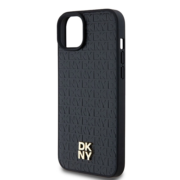 DKNY Leather Pattern Metal Logo MagSafe Case for iPhone 15/14/13 - Blackeng