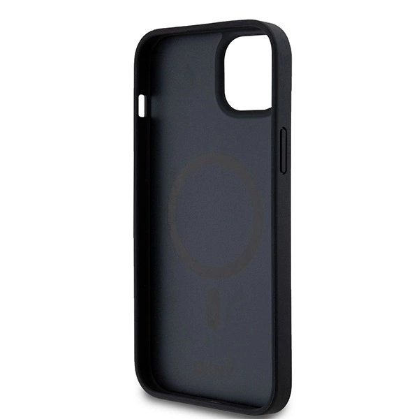 DKNY Leather Pattern Metal Logo MagSafe Case for iPhone 15/14/13 - Blackeng